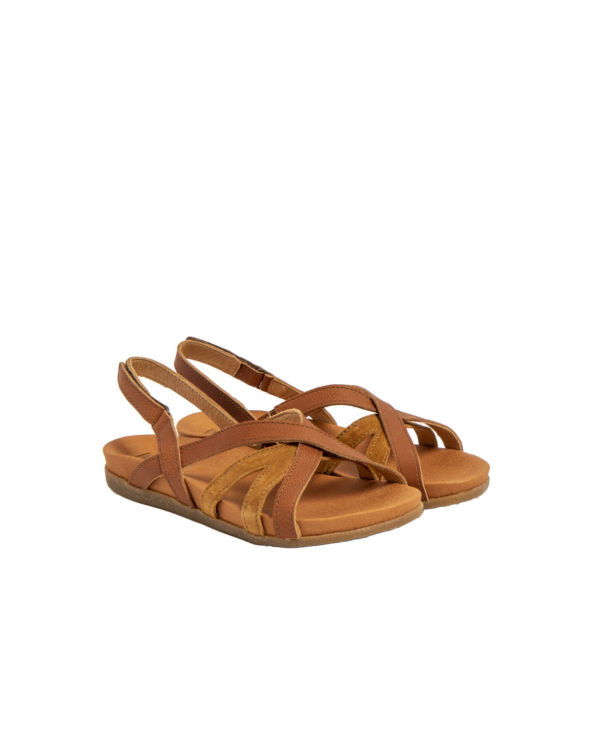 Sandales confortables plates en cuir à semelles ultra confort - Marron - El naturalista