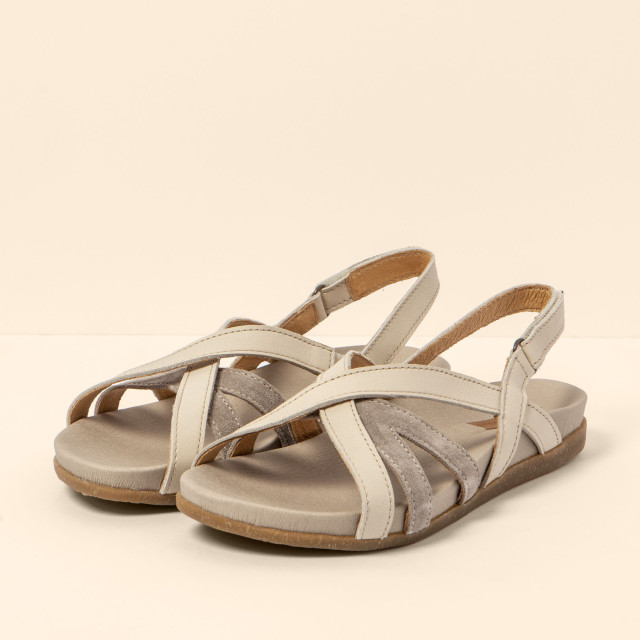 Sandales confortables plates en cuir à semelles ultra confort - Beige - El naturalista
