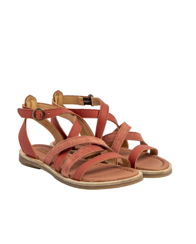 Sandales confortables plates en cuir multi lanières - Rose - El naturalista