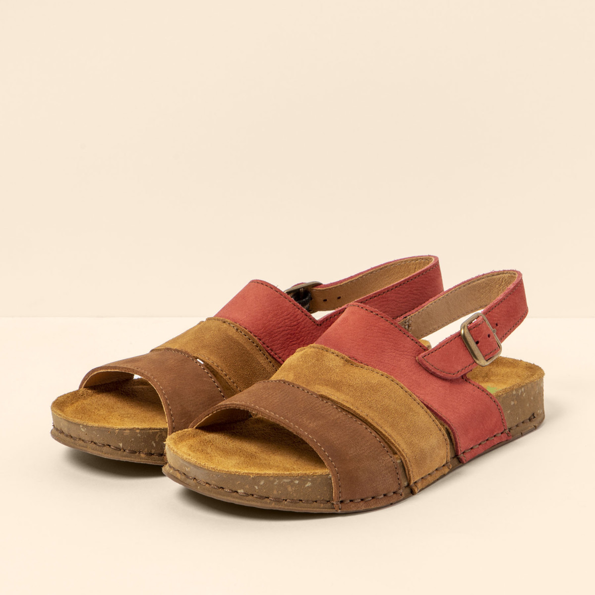 Sandales confortables plates en cuir et daim - Rose - El naturalista