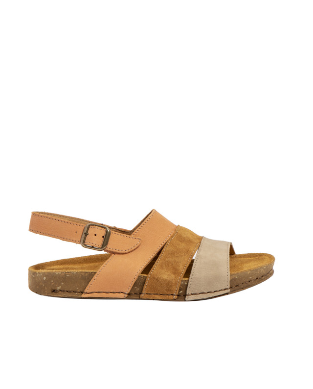Sandales confortables plates en cuir et daim - Marron - El naturalista