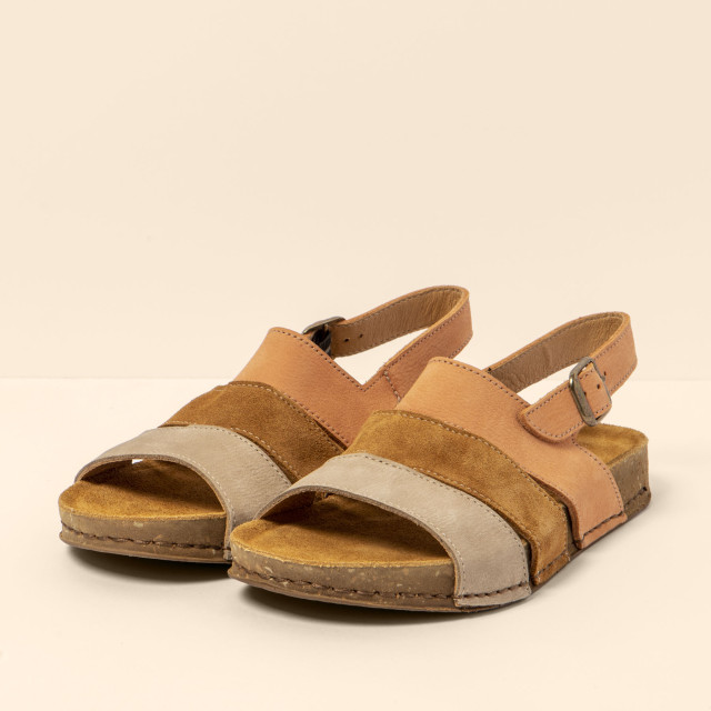 Sandales confortables plates en cuir et daim - Marron - El naturalista