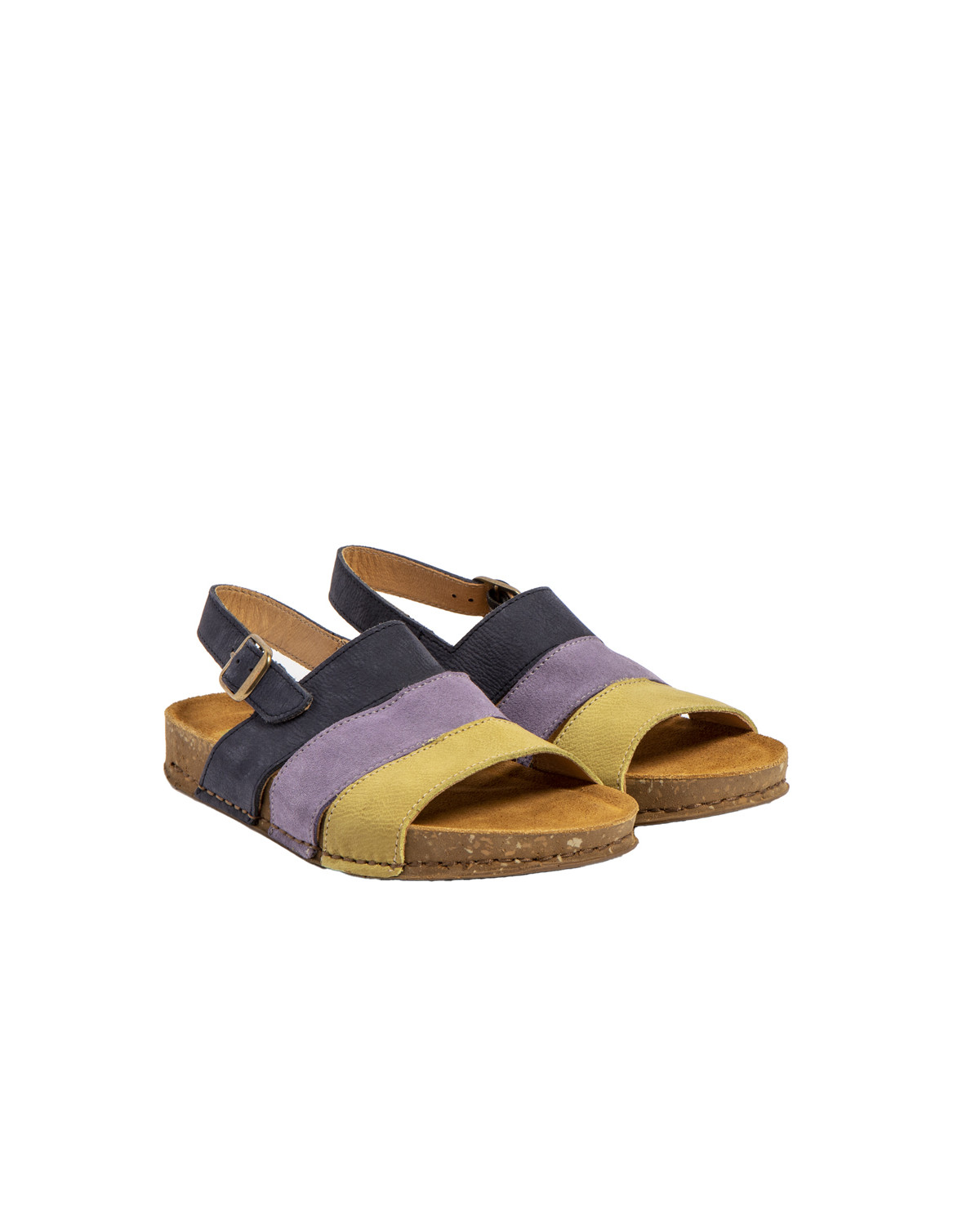 Sandales confortables plates en cuir et daim - Bleu - El naturalista