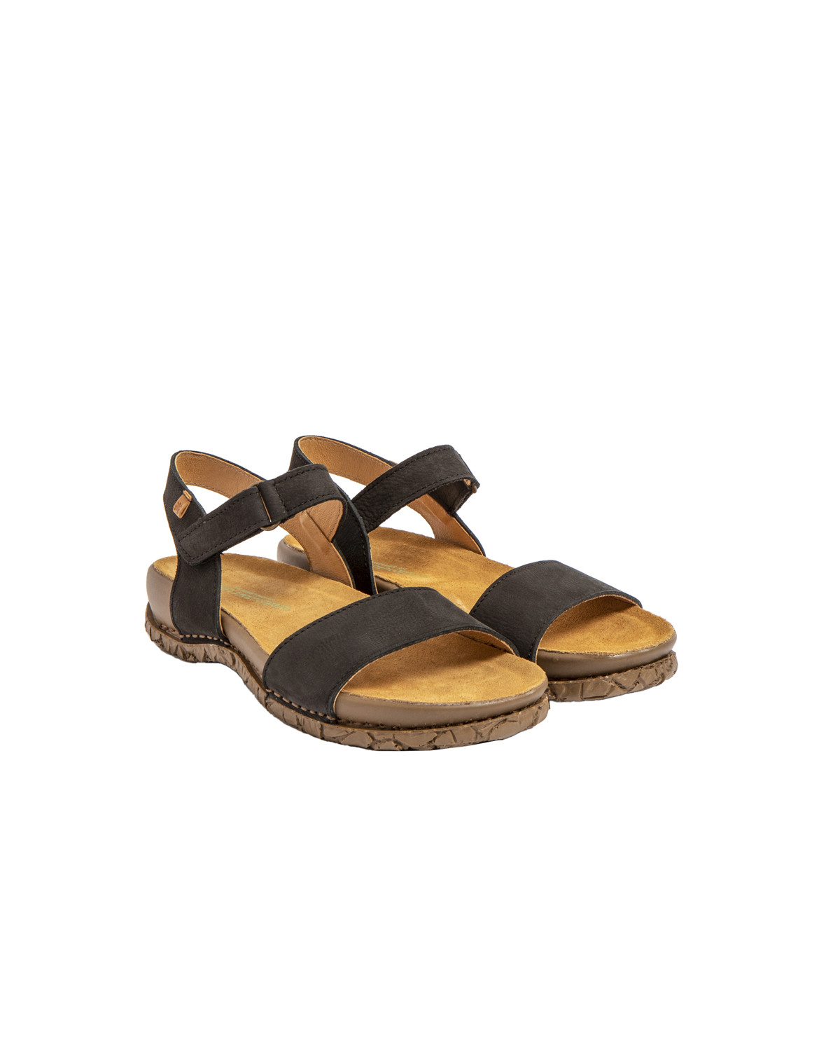 Sandales confortables plates en cuir à scratch et semelles ergonomique - Noir - El naturalista