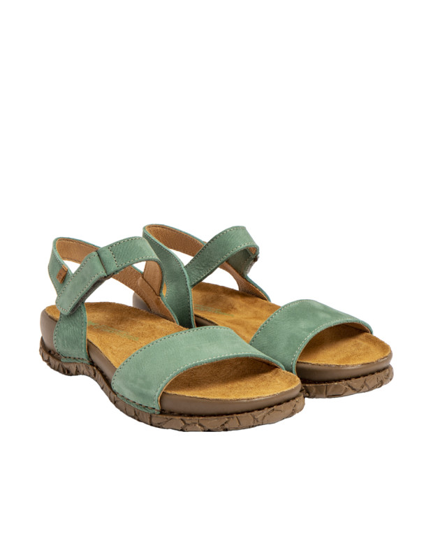 Sandales confortables plates en cuir à scratch et semelles ergonomique - Bleu - El naturalista