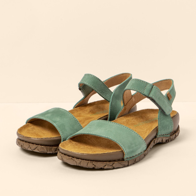 Sandales confortables plates en cuir à scratch et semelles ergonomique - Bleu - El naturalista