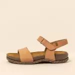 Sandales confortables plates en cuir à scratch et semelles ergonomique - Jaune - El naturalista