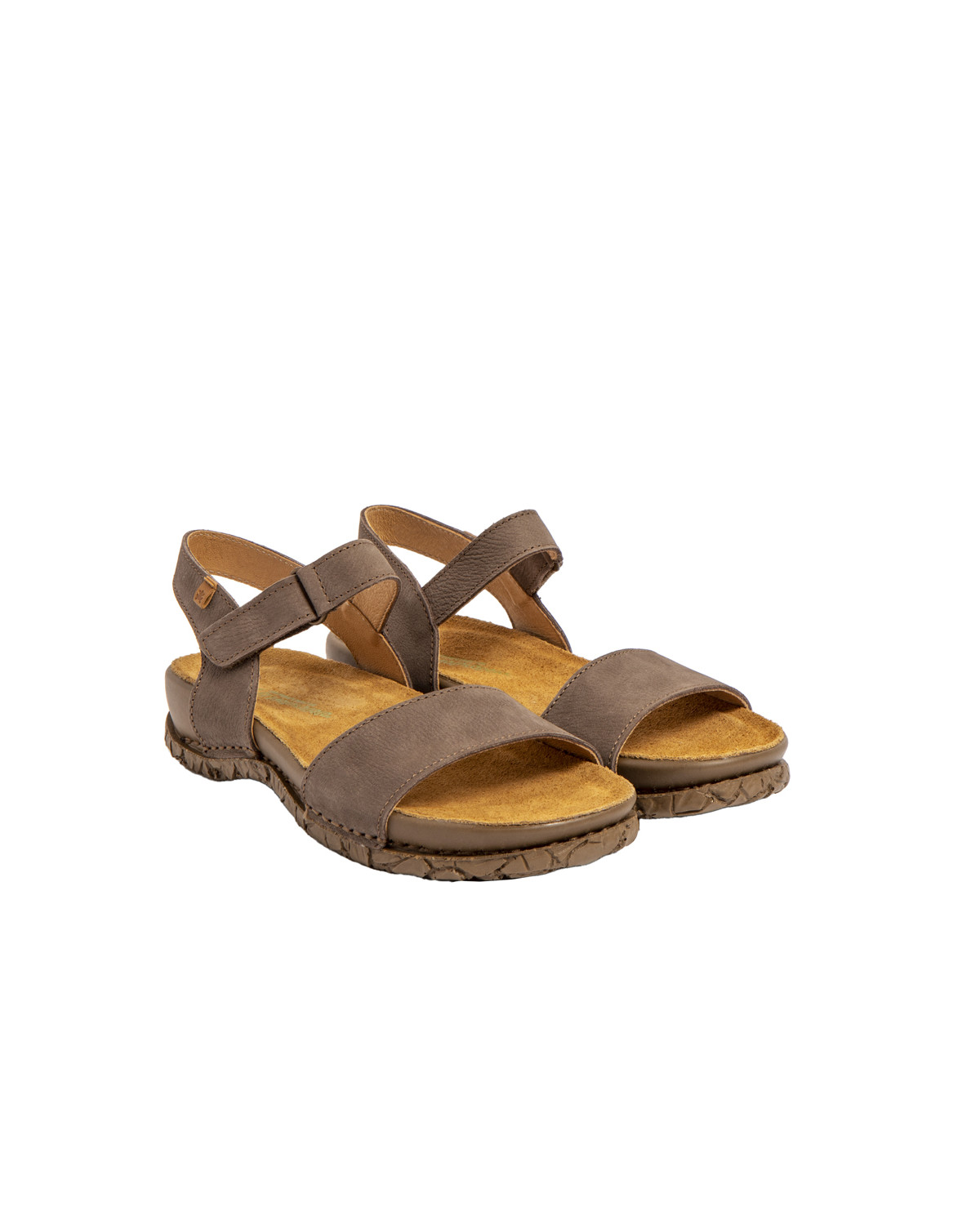 Sandales confortables plates en cuir à scratch et semelles ergonomique - Taupe - El naturalista