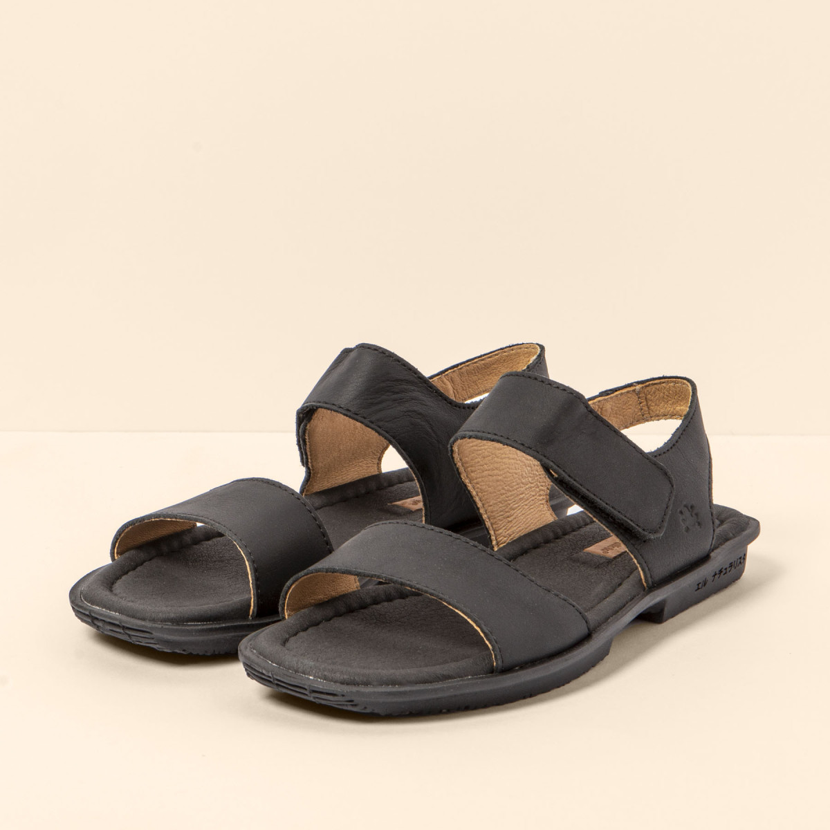 Sandales confortables plates en cuir - Noir - El naturalista