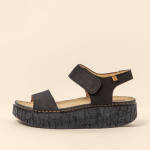 Sandales confortables à plateforme en cuir - Noir - El naturalista