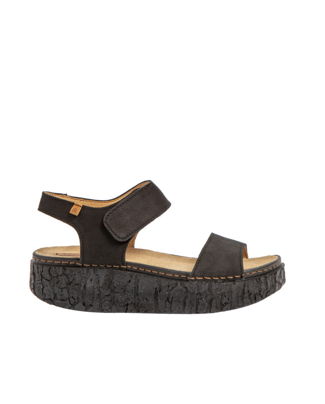 Sandales confortables à plateforme en cuir - Noir - El naturalista