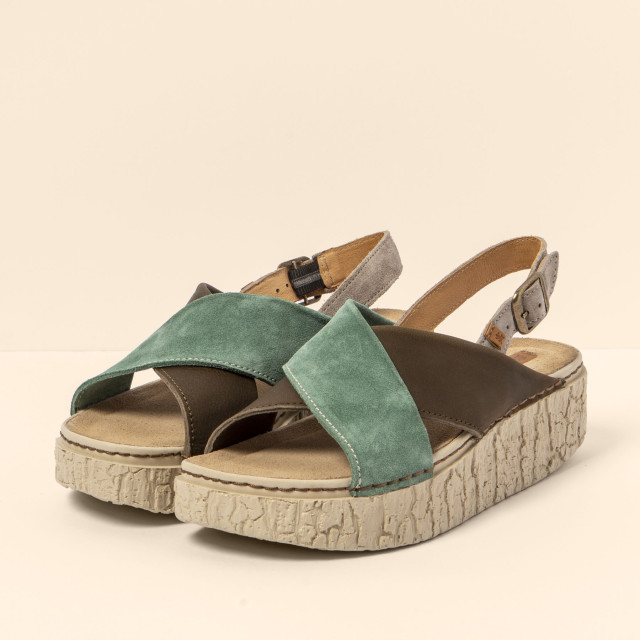 Sandales confortables compensées en cuir torsadé - Vert - El naturalista