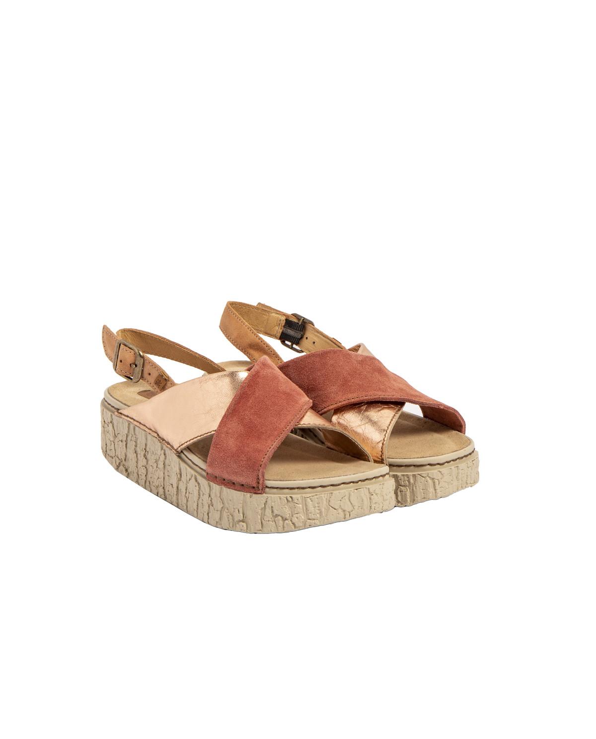 Sandales confortables compensées en cuir torsadé - Rose - El naturalista
