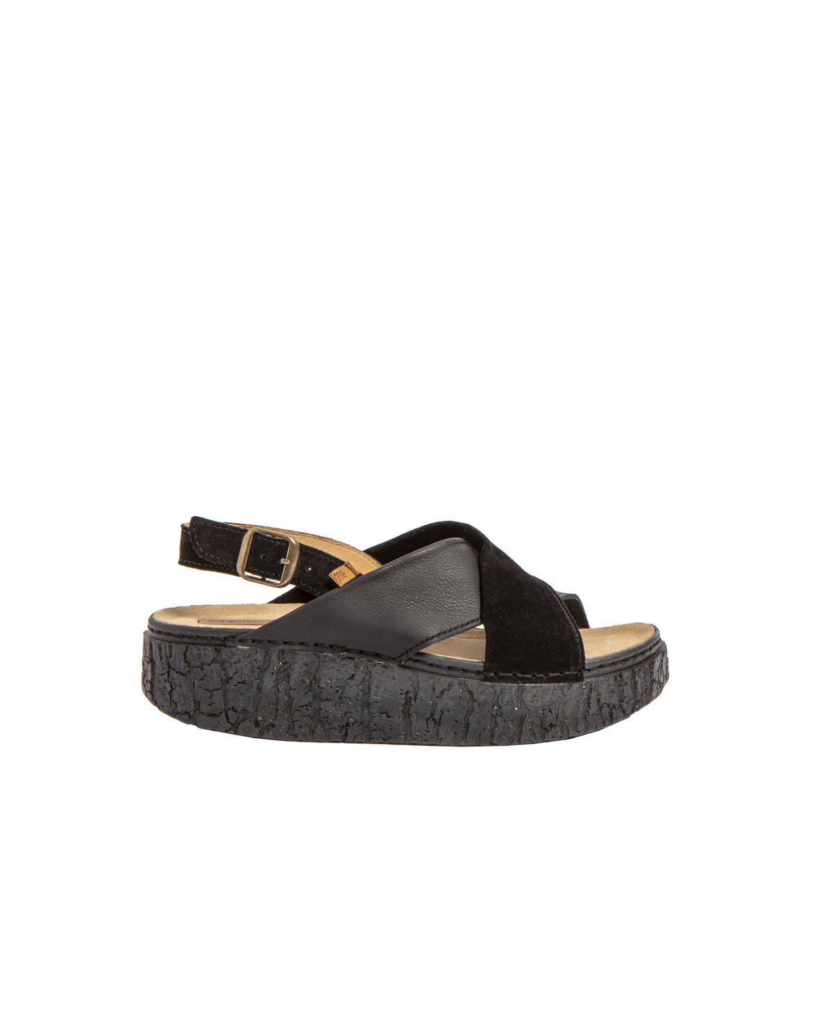 Sandales confortables compensées en cuir torsadé - Noir - El naturalista
