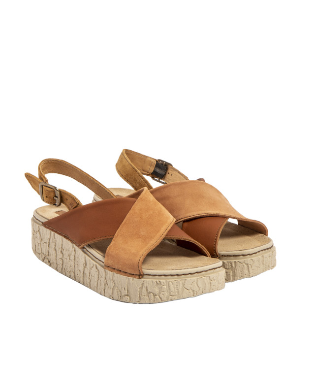 Sandales confortables compensées en cuir torsadé - Marron - El naturalista