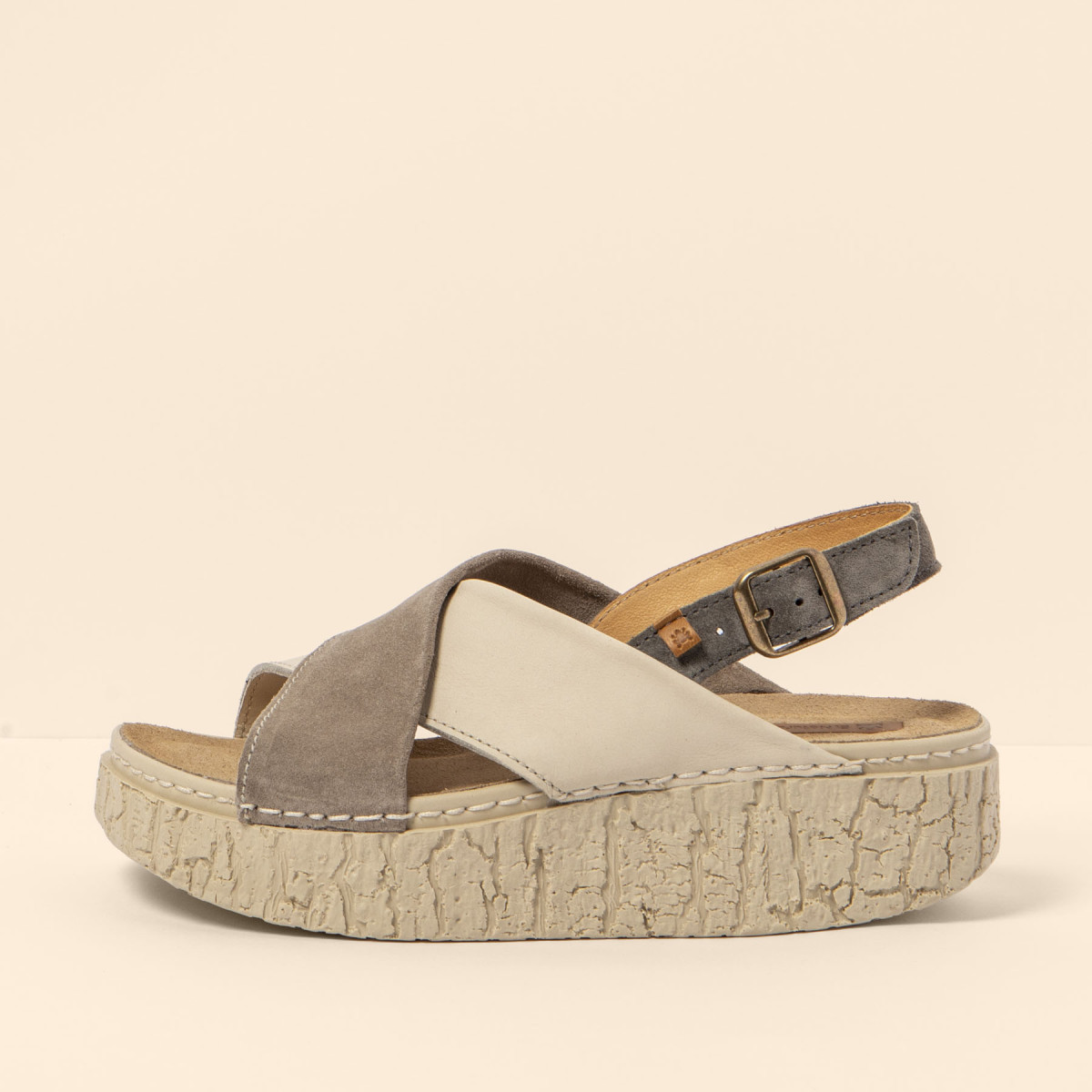 Sandales confortables compensées en cuir torsadé - Beige - El naturalista