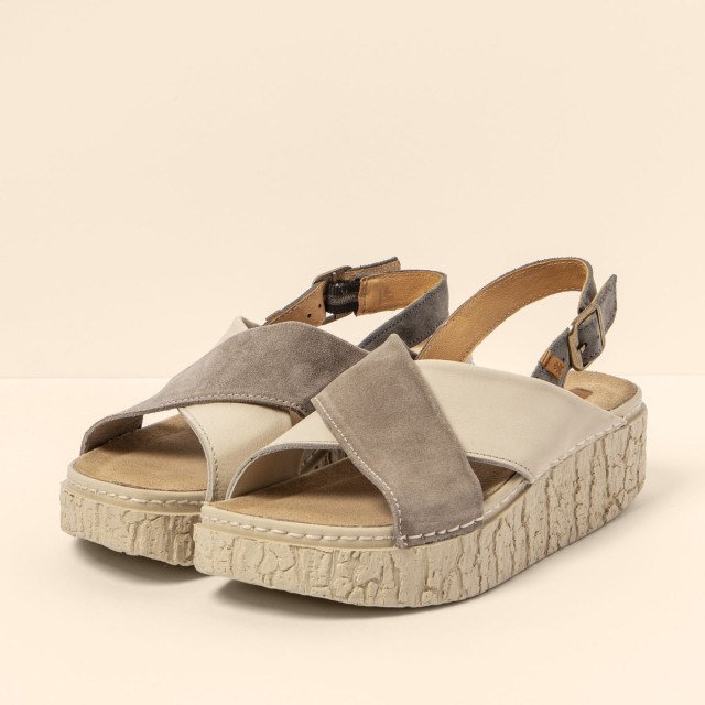 Sandales confortables compensées en cuir torsadé - Beige - El naturalista