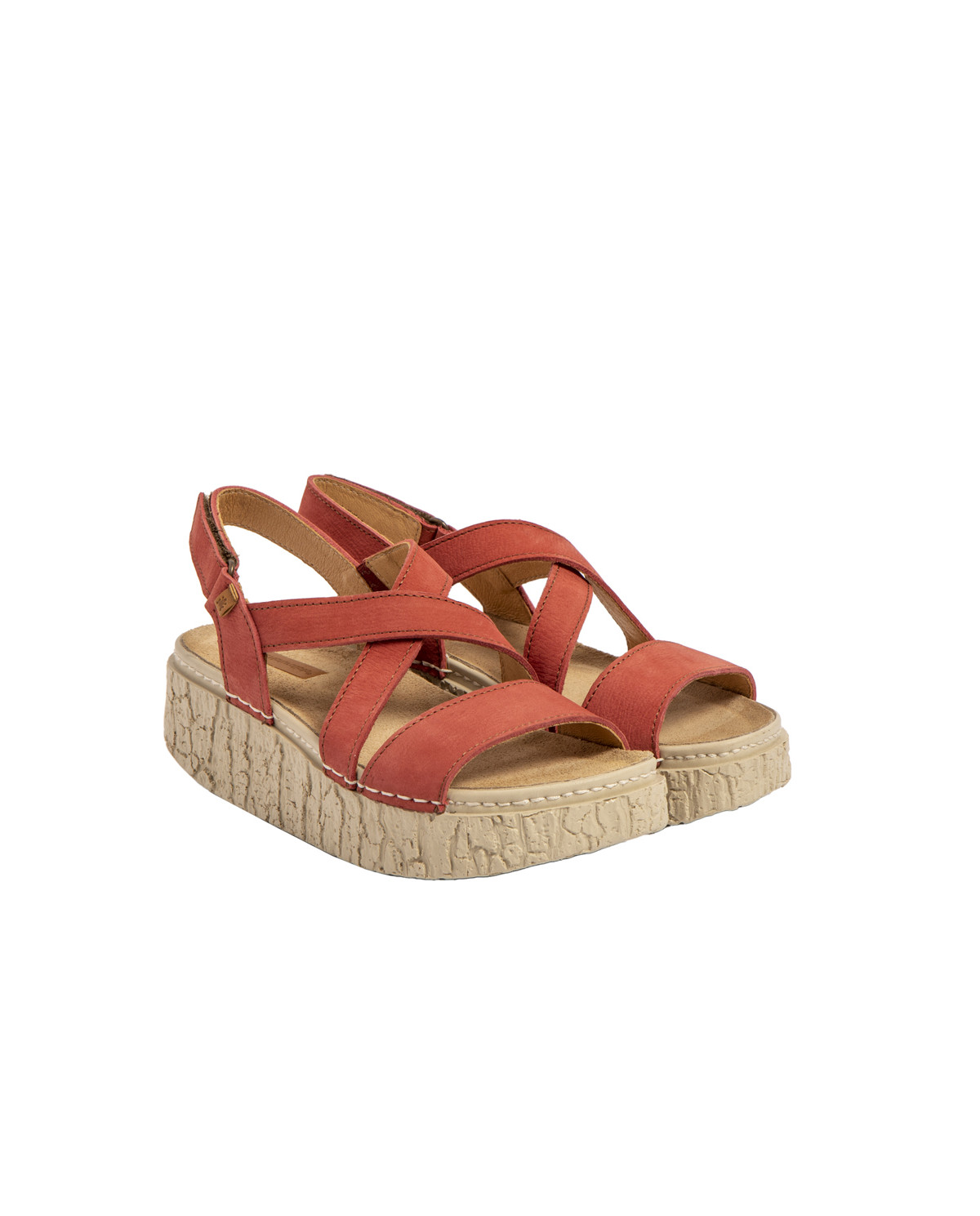 Sandales confortables compensées en cuir suédé - Rose - El naturalista