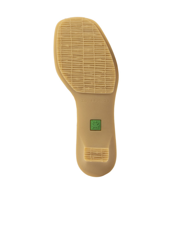 Sandales confortables en cuir tréssé à petit talon - Beige - El naturalista
