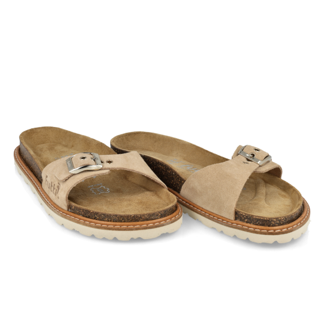 Mules plates en cuir doux pastel - Taupe - Futti