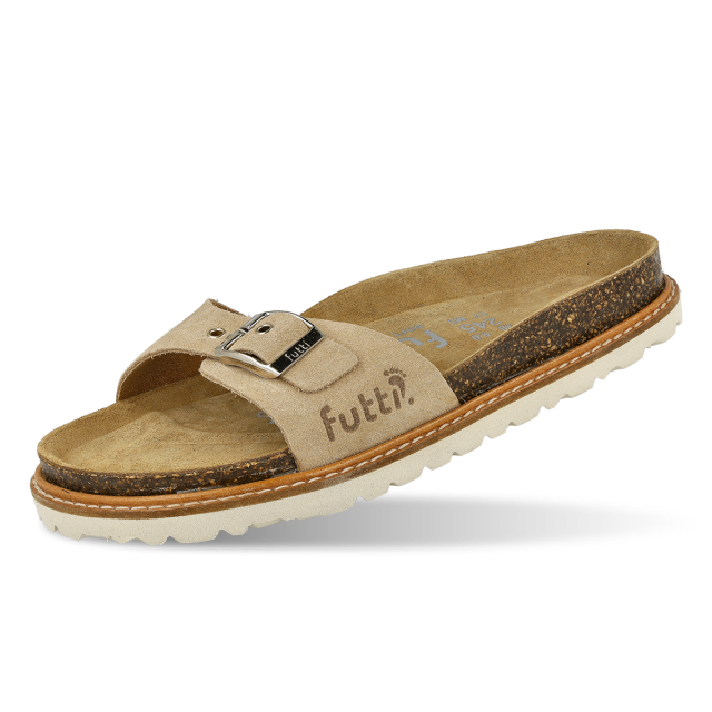 Mules plates en cuir doux pastel - Taupe - Futti