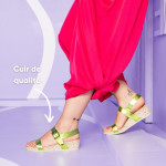Sandales compensées en cuir à talon moucheté - Vert - art