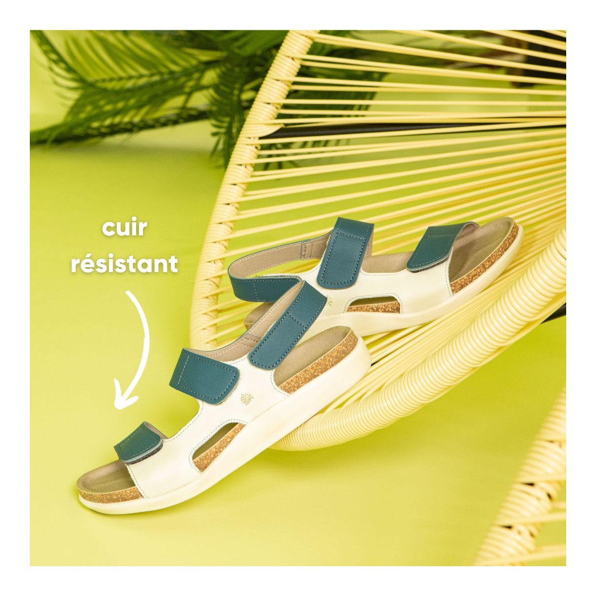 Sandales en cuir plates doubles scratchs - Multicolor - art