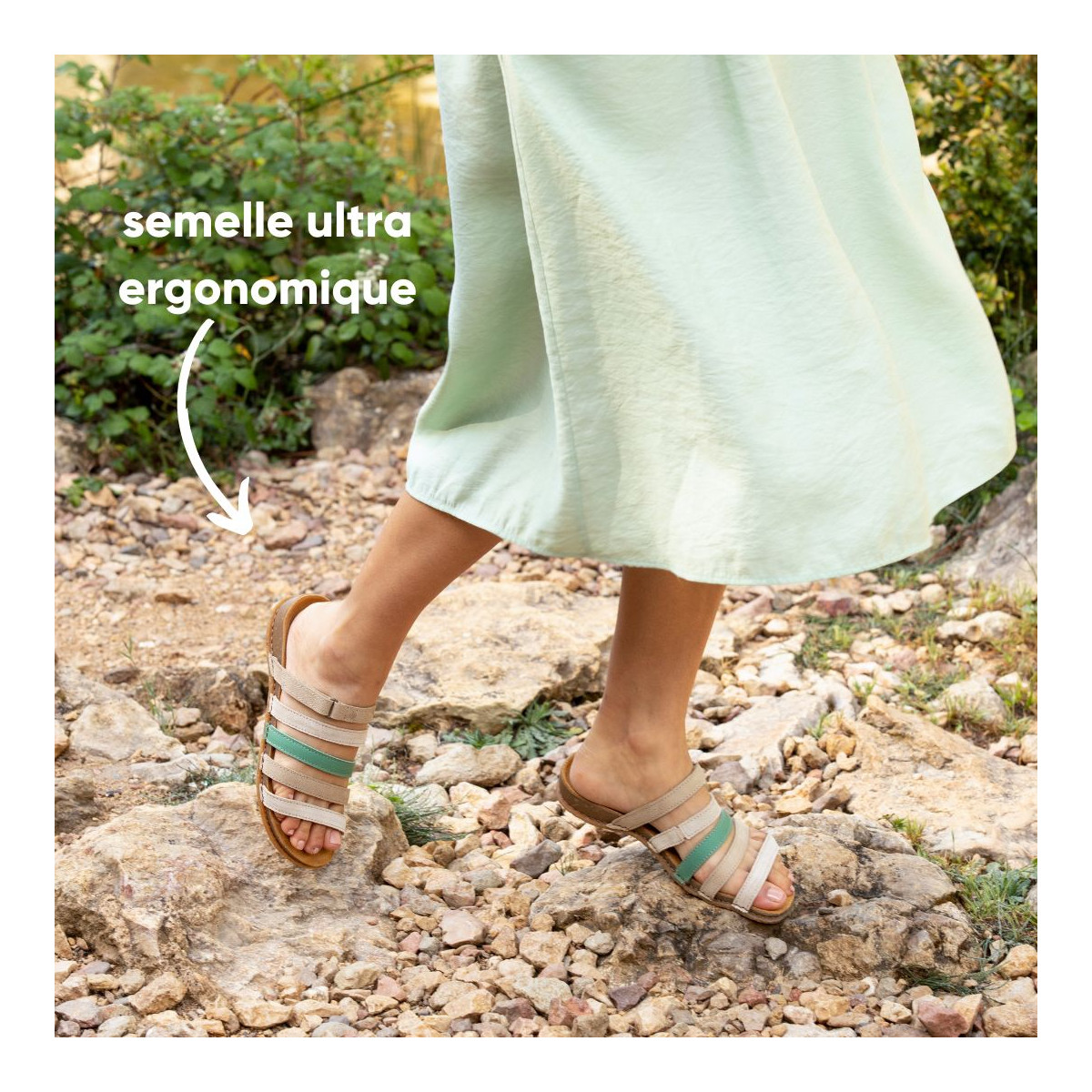 Mules en cuir multi lanières et semelles ergonomiques - Beige - El naturalista