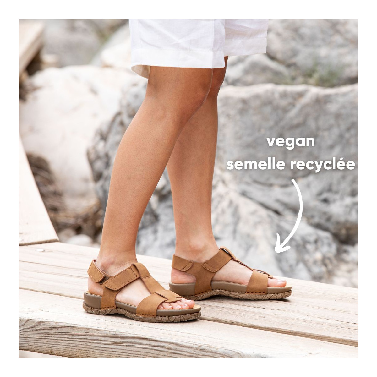 Sandales confortables plates vegan à semelle recyclée - Marron - El naturalista