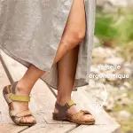 Sandales plates en cuir à scratch et semelles ergonomiques - Beige - El naturalista