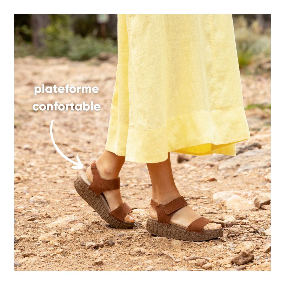 Sandales confortables à plateforme en cuir - Marron - El naturalista