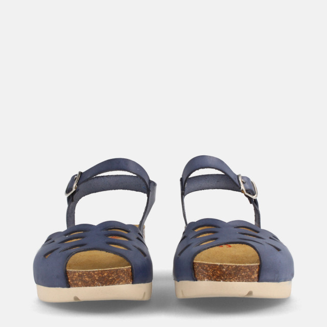 Sandales confortables compensées en cuir doux - Bleu - Marila