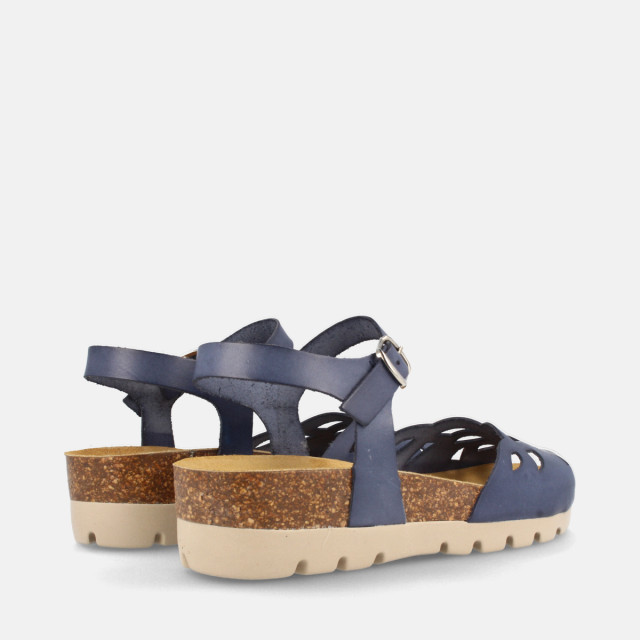 Sandales confortables compensées en cuir doux - Bleu - Marila