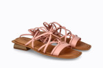 Sandales confortables plates lacées en cuir - Rose - Lince