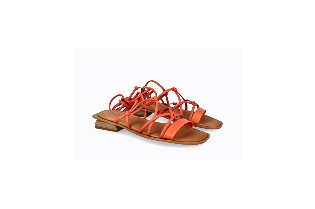 Sandales confortables plates lacées en cuir - Orange - Lince