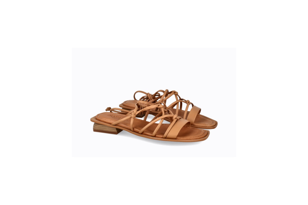 Sandales confortables plates lacées en cuir - Marron - Lince
