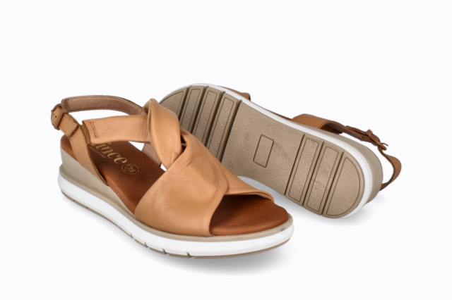 Sandales confortables compensées à brides croisées en cuir - Marron - Lince
