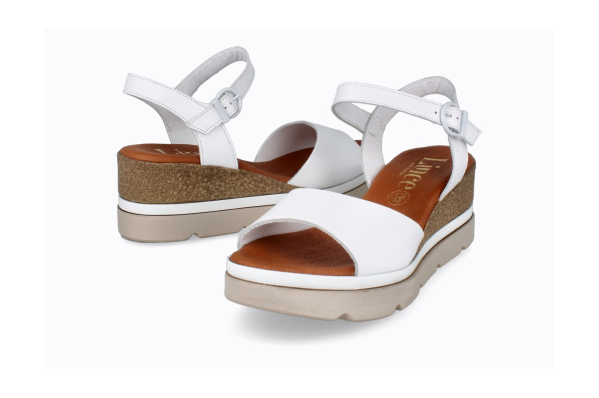 Sandales confortables compensées en cuir - Blanc - Lince