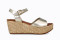Sandales confortables compensées en cuir à talon en rafia - Doré - Lince