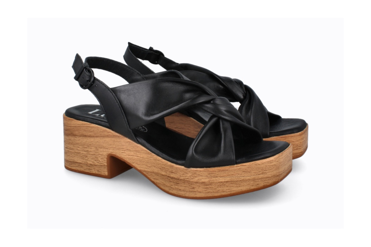 Sandales confortables à talon à brides drapées et croisées - Noir - Lince