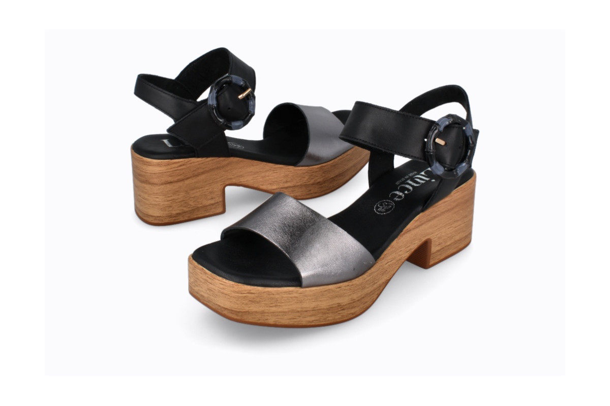 Sandales confortables à talon et plateforme en bois - Gris - Lince