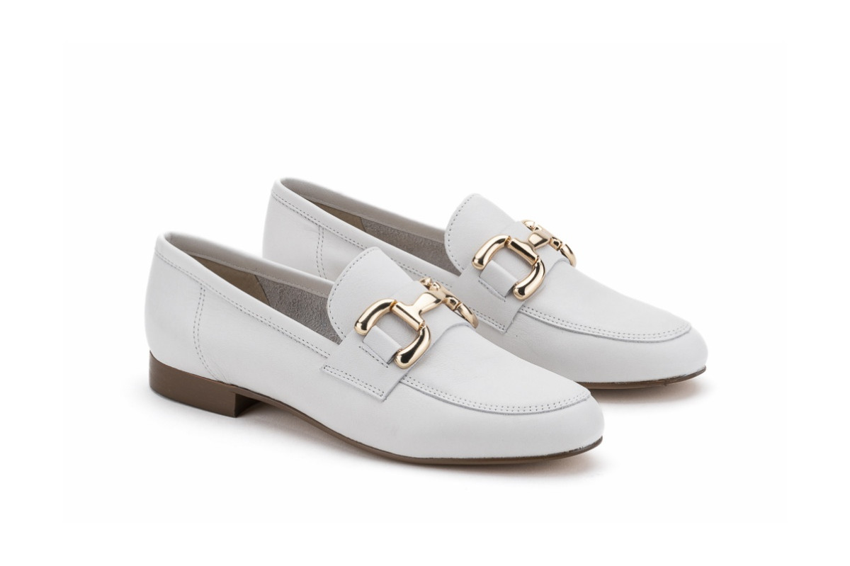 Mocassins en cuir de belle qualité à boucle - Blanc - Lince