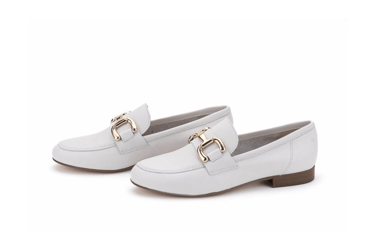 Mocassins en cuir de belle qualité à boucle - Blanc - Lince