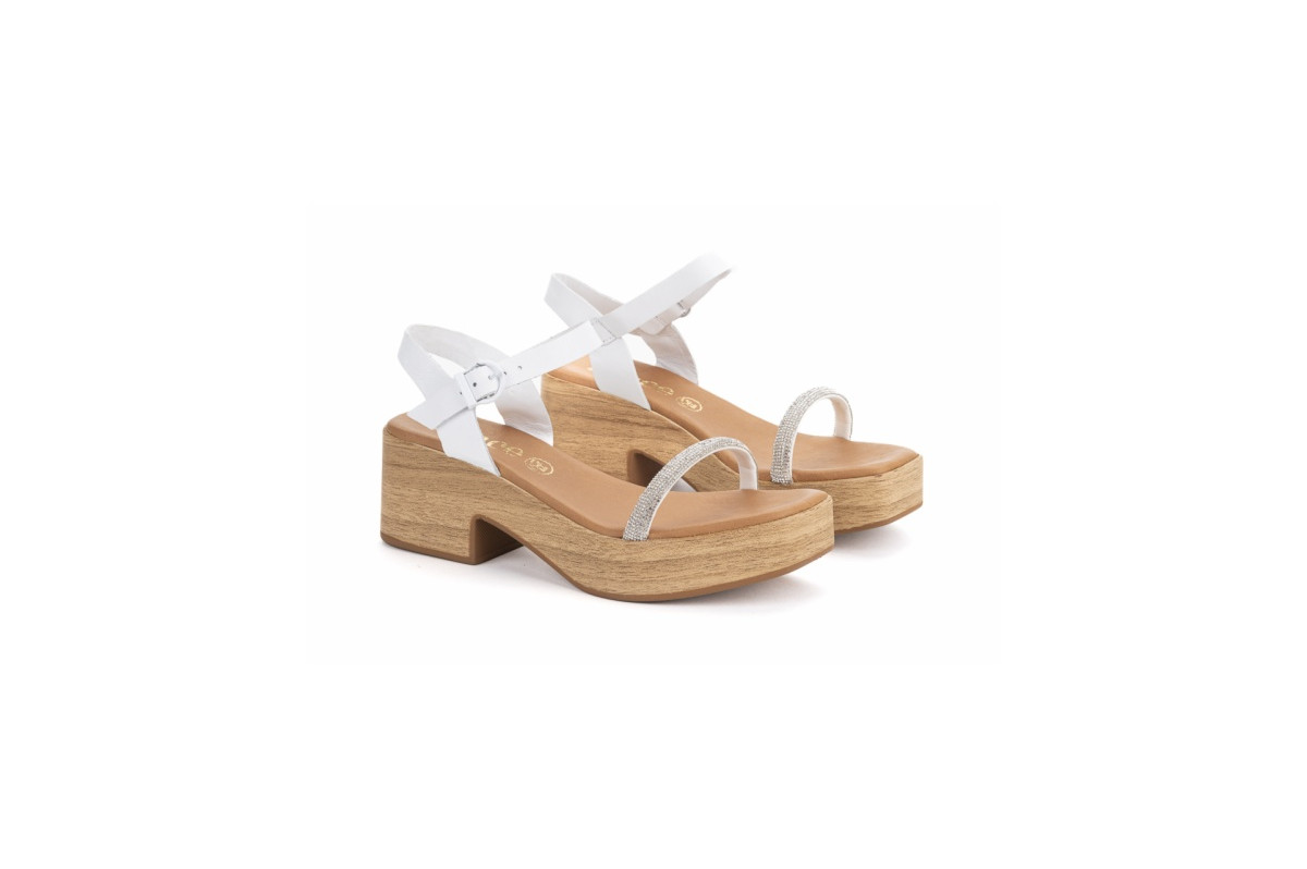 Sandales confortables à talon semi-compensé en bois - Blanc - Lince