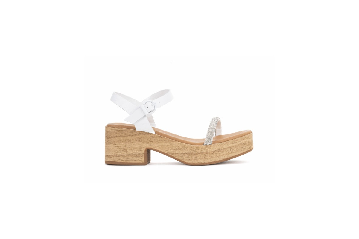 Sandales confortables à talon semi-compensé en bois - Blanc - Lince