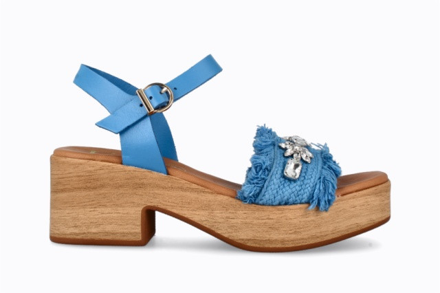 Sandales confortables à talon semi-compensé en bois - Bleu - Lince