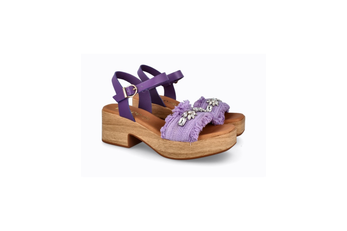 Sandales confortables à talon semi-compensé en bois - Violet - Lince