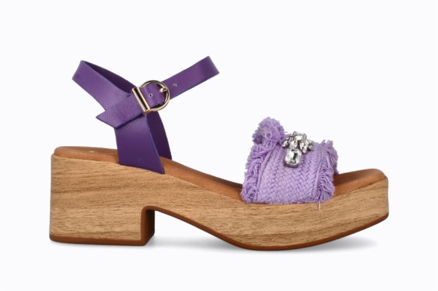 Sandales confortables à talon semi-compensé en bois - Violet - Lince
