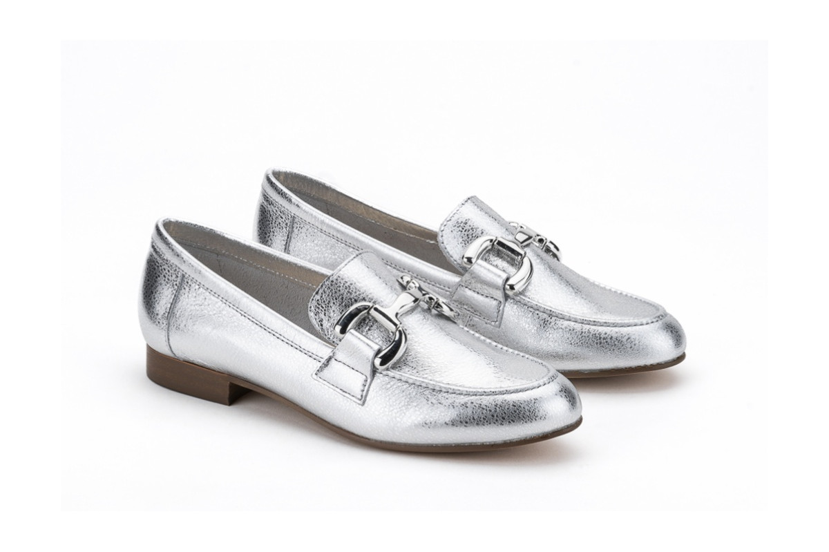 Mocassins en cuir de belle qualité à boucle - Argent - Lince