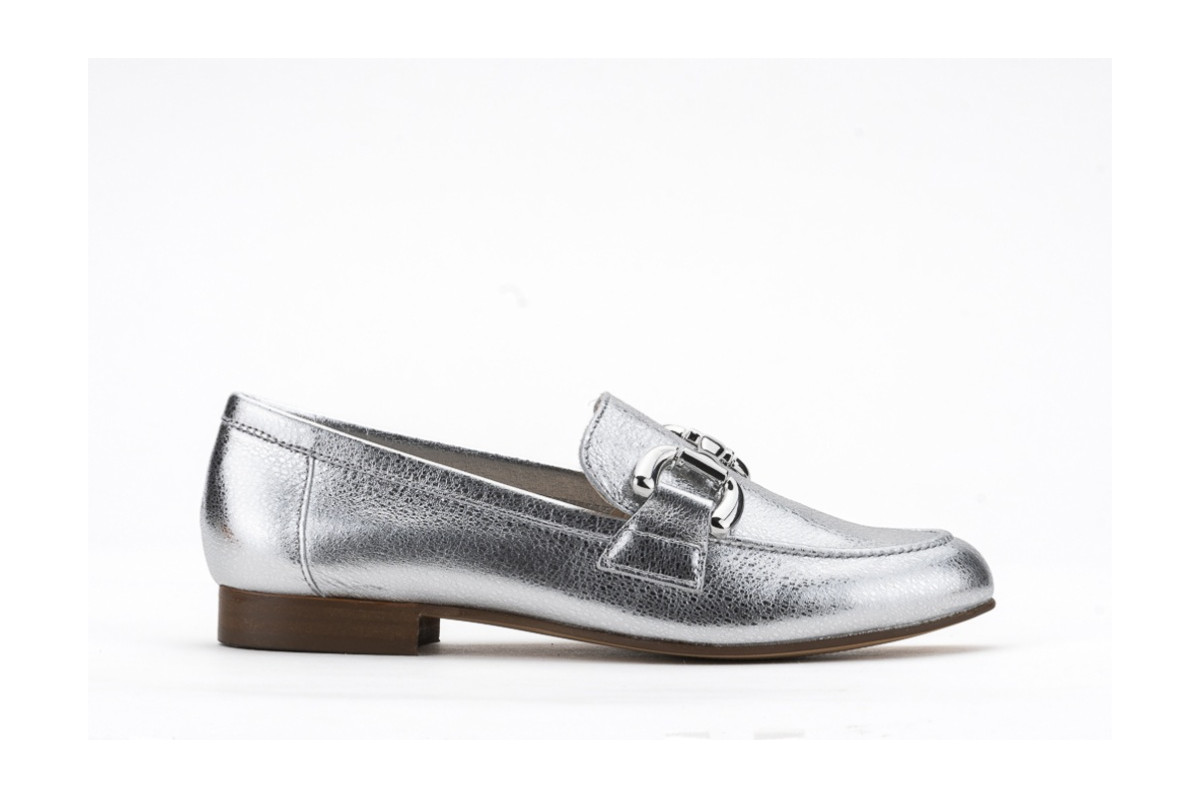 Mocassins en cuir de belle qualité à boucle - Argent - Lince